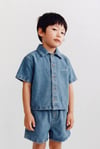 Erkek Çocuk Kot Gömlek Şort Takım Açık Mavi Denim Yazlık İkili Takım