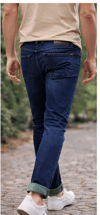 Erkek Slim Fit Lacivert Kot Pantolon – Paça Katlamalı, Doğal Yıkama