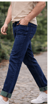 Erkek Slim Fit Lacivert Kot Pantolon – Paça Katlamalı, Doğal Yıkama