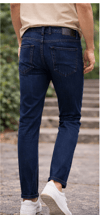 Erkek Slim Fit Lacivert Kot Pantolon – Paça Katlamalı, Doğal Yıkama