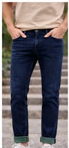 Erkek Slim Fit Lacivert Kot Pantolon – Paça Katlamalı, Doğal Yıkama