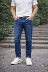 Erkek Slim Fit Lacivert Kot Pantolon – Paça Katlamalı, Doğal Yıkama
