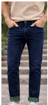 Erkek Slim Fit Lacivert Kot Pantolon – Paça Katlamalı, Doğal Yıkama