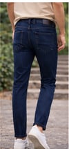 Erkek Slim Fit Lacivert Kot Pantolon – Paça Katlamalı, Doğal Yıkama