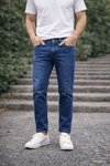 Erkek Slim Fit Lacivert Kot Pantolon – Paça Katlamalı, Doğal Yıkama