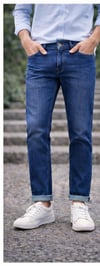 Erkek Slim Fit Lacivert Kot Pantolon – Paça Katlamalı, Doğal Yıkama