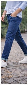 Erkek Slim Fit Lacivert Kot Pantolon – Paça Katlamalı, Doğal Yıkama