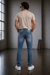 Erkek Slim Fit Likralı Açık Mavi Jean Pantolon Destroy Detaylı Esnek Denim