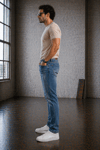 Erkek Slim Fit Likralı Açık Mavi Jean Pantolon Destroy Detaylı Esnek Denim