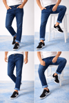 Erkek Slim Fit Mavi Kot Pantolon – Paça Katlamalı, Doğal Yıkamalı Pantolon