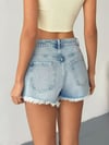 Jeans Kadın Açık Mavi Yırtık Detaylı Püsküllü Mini Jean Şort Yüksek Bel Yazlık Denim Şort
