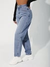 Jeans Kadın Açık Mavi Yüksek Bel Mom Fit Jean Pantolon Rahat Kesim Günlük Denim