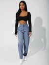 Jeans Kadın Açık Mavi Yüksek Bel Mom Fit Jean Pantolon Rahat Kesim Günlük Denim