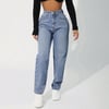 Jeans Kadın Açık Mavi Yüksek Bel Mom Fit Jean Pantolon Rahat Kesim Günlük Denim