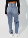 Jeans Kadın Açık Mavi Yüksek Bel Mom Fit Jean Pantolon Rahat Kesim Günlük Denim