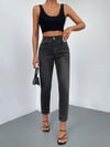 Jeans Kadın Antrasit Yüksek Bel Mom Fit Jean Pantolon Toparlayıcı Rahat Kesim Denim
