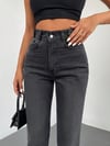 Jeans Kadın Antrasit Yüksek Bel Mom Fit Jean Pantolon Toparlayıcı Rahat Kesim Denim