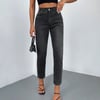 Jeans Kadın Antrasit Yüksek Bel Mom Fit Jean Pantolon Toparlayıcı Rahat Kesim Denim