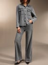 Jeans Kadın Gri Yüksek Bel Regular Fit Denim Pantolon