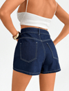 Jeans Kadın Lacivert Yüksek Bel Denim Şort Etek – Asimetrik Tasarım Jean Skort