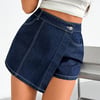 Jeans Kadın Lacivert Yüksek Bel Denim Şort Etek – Asimetrik Tasarım Jean Skort