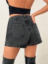 Jeans Kadın Siyah Denim Şort Etek Gold Droplu Mini Etek Yüksek Bel Slim Fit