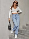 Jeans Kadın Yüksek Bel Çapraz Düğmeli Baggy Jean PantolonN