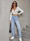 Jeans Kadın Yüksek Bel Çapraz Düğmeli Baggy Jean PantolonN