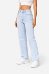 Kadın Açık Buz Mavisi Yüksek Bel Straight Fit Bol Paça Jean Pantolon