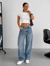 Kadın Açık Mavi Baggy Jean Pantolon Yüksek Bel Bol Paça Cep Detaylı Denim Pantolon