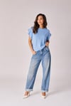 Kadın Açık Mavi Baggy Jean Pantolon Yüksek Bel Bol Paça Denim Pantolon