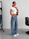 Kadın Açık Mavi Baggy Jean Pantolon Yüksek Bel Bol Paça Cep Detaylı Denim Pantolon
