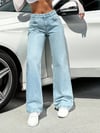 Kadın Açık Mavi Yüksek Bel Bol Paça Jean Pantolon Wide Leg Rahat Kesim Günlük Denim