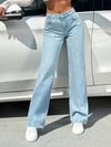 Kadın Açık Mavi Yüksek Bel Bol Paça Jean Pantolon Wide Leg Rahat Kesim Günlük Denim