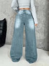Kadın Açık Mavi Yüksek Bel Wide Leg Baggy Jean Pantolon