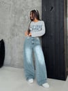 Kadın Açık Mavi Yüksek Bel Wide Leg Baggy Jean Pantolon
