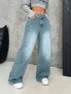 Kadın Açık Mavi Yüksek Bel Wide Leg Baggy Jean Pantolon