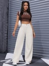 Kadın Bej Yüksek Bel Wide Leg Jean Pantolon Bol Paça Rahat Kesim Günlük Denim