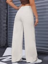 Kadın Bej Yüksek Bel Wide Leg Jean Pantolon Bol Paça Rahat Kesim Günlük Denim