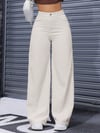 Kadın Bej Yüksek Bel Wide Leg Jean Pantolon Bol Paça Rahat Kesim Günlük Denim