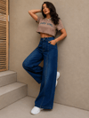 Kadın Beli Lastikli Yüksek Bel Wide Leg Jean Pantolon