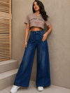 Kadın Beli Lastikli Yüksek Bel Wide Leg Jean Pantolon