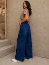 Kadın Beli Lastikli Yüksek Bel Wide Leg Jean Pantolon