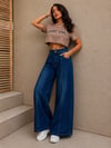 Kadın Beli Lastikli Yüksek Bel Wide Leg Jean Pantolon
