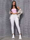 Kadın Beyaz Yüksek Bel Skinny Fit Jean Pantolon Esnek Dar Paça Günlük Denim