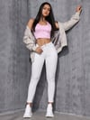 Kadın Beyaz Yüksek Bel Skinny Fit Jean Pantolon Esnek Dar Paça Günlük Denim