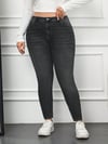 Kadın Büyük Beden Yüksek Bel Likralı Paçası Yırtmaç Detaylı Skinny Jean Pantolon