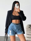Kadın Yırtık Desenli Yıkamalı Yüksek Bel Denim Şort