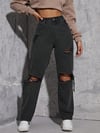 Kadın Yırtık Mom Jean Pantolon – Yüksek Bel Destroy Denim Pantolon