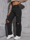 Kadın Yırtık Mom Jean Pantolon – Yüksek Bel Destroy Denim Pantolon